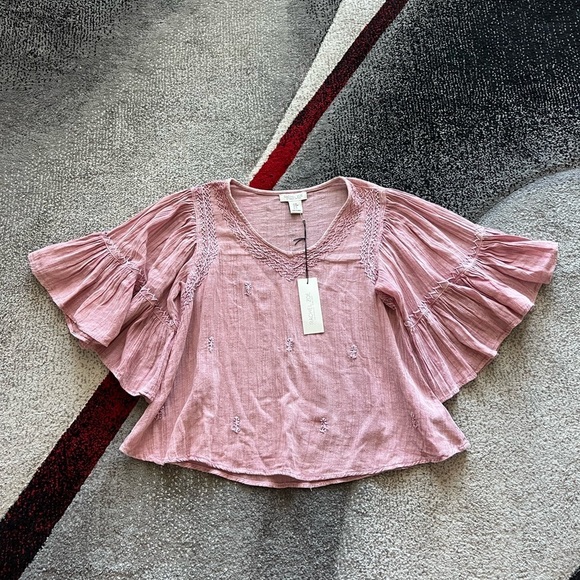 Rachel Zoe Dusty Pink Bohemian Peasant Flounced Cuff Blouse - Picture 1 of 4